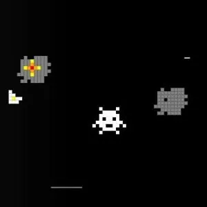 Alien Escape: a pixel-art alien among grey asteroids on a black background